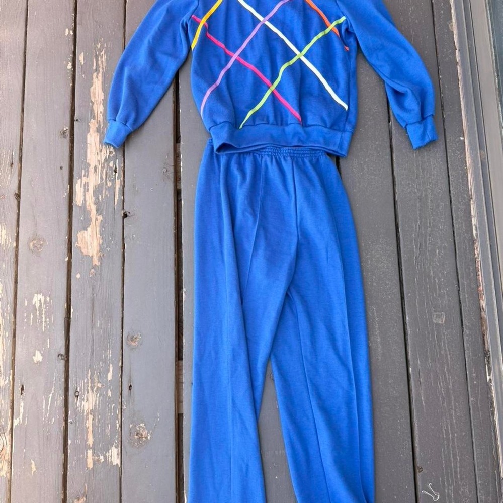Blue and multicoloured vintage tennis sweatshirt and pants